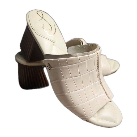 Sam Edelman Sonya Eggshell Sandal Block Heel Croc-Embossed Faux Leathe Size 8 M - Picture 7 of 10